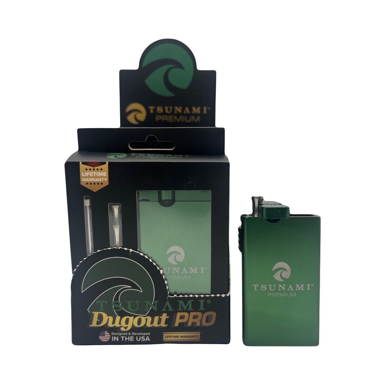 TSUNAMI Aluminum Dugout Pro with Taster Pipe, Poker, and Locking Lid - Green
