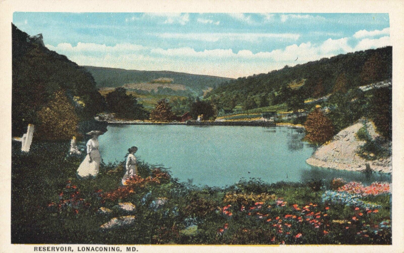 Lonaconing MD Maryland, Reservoir Girls Flowers, Vintage Postcard