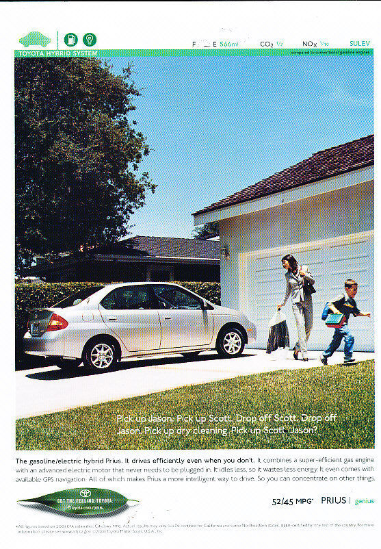 2002 Toyota Prius Hybrid - electric driveway -  Vintage Advertisement Ad A37-B