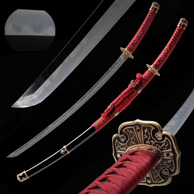 Japanese Tachi Sword T10 Steel Clay Tempered Hitatsura Blade Katana Sharp #2422