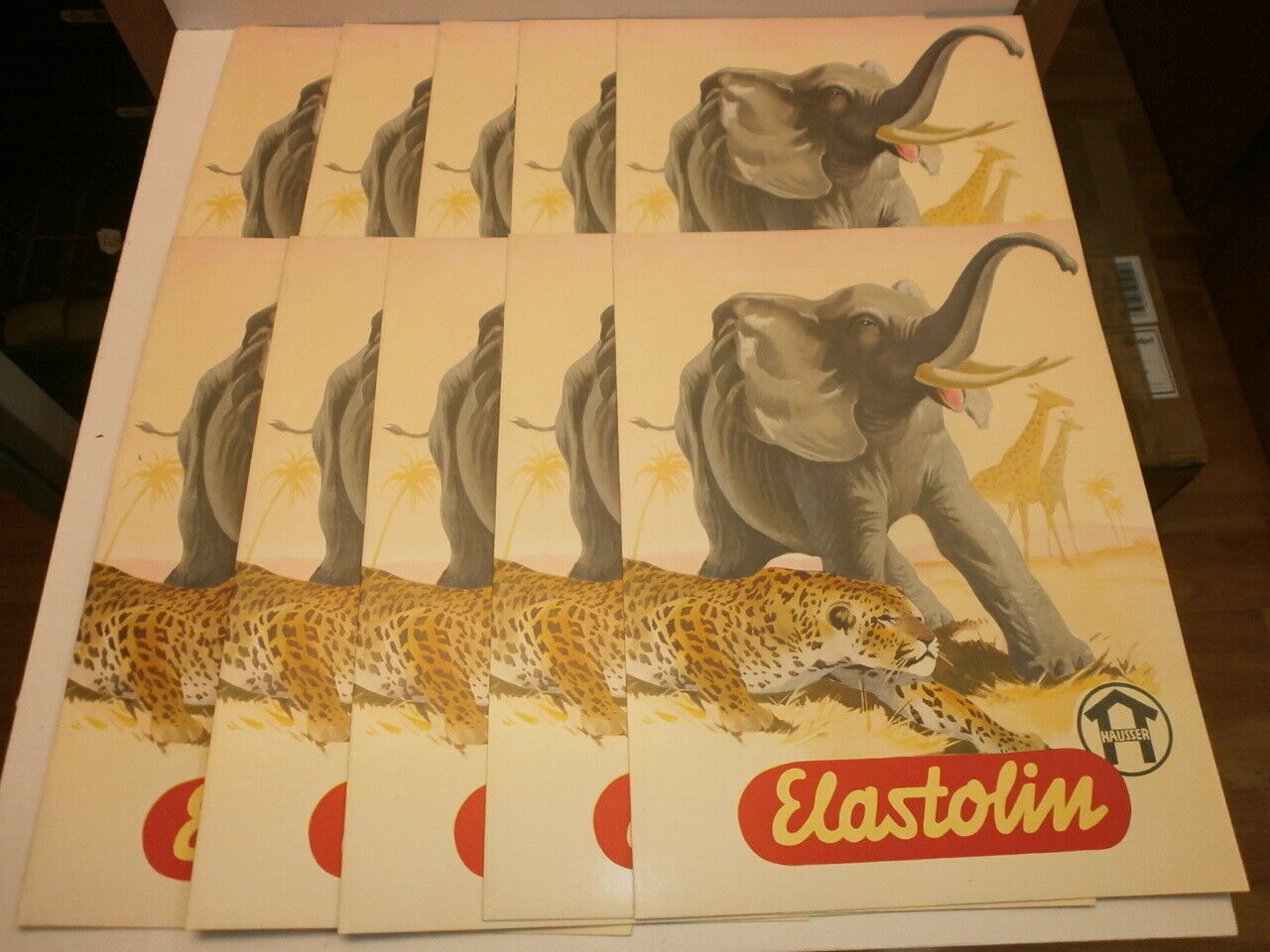 10 Old Hausser Elastolin Adv Advertising Posters with Animals Elephant Leopard