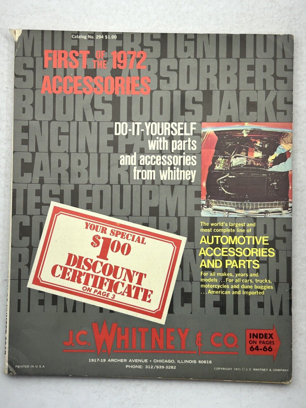 Vintage 1971 J. C. Whitney Automotive Parts & Accessories Catalog #294 - Cars