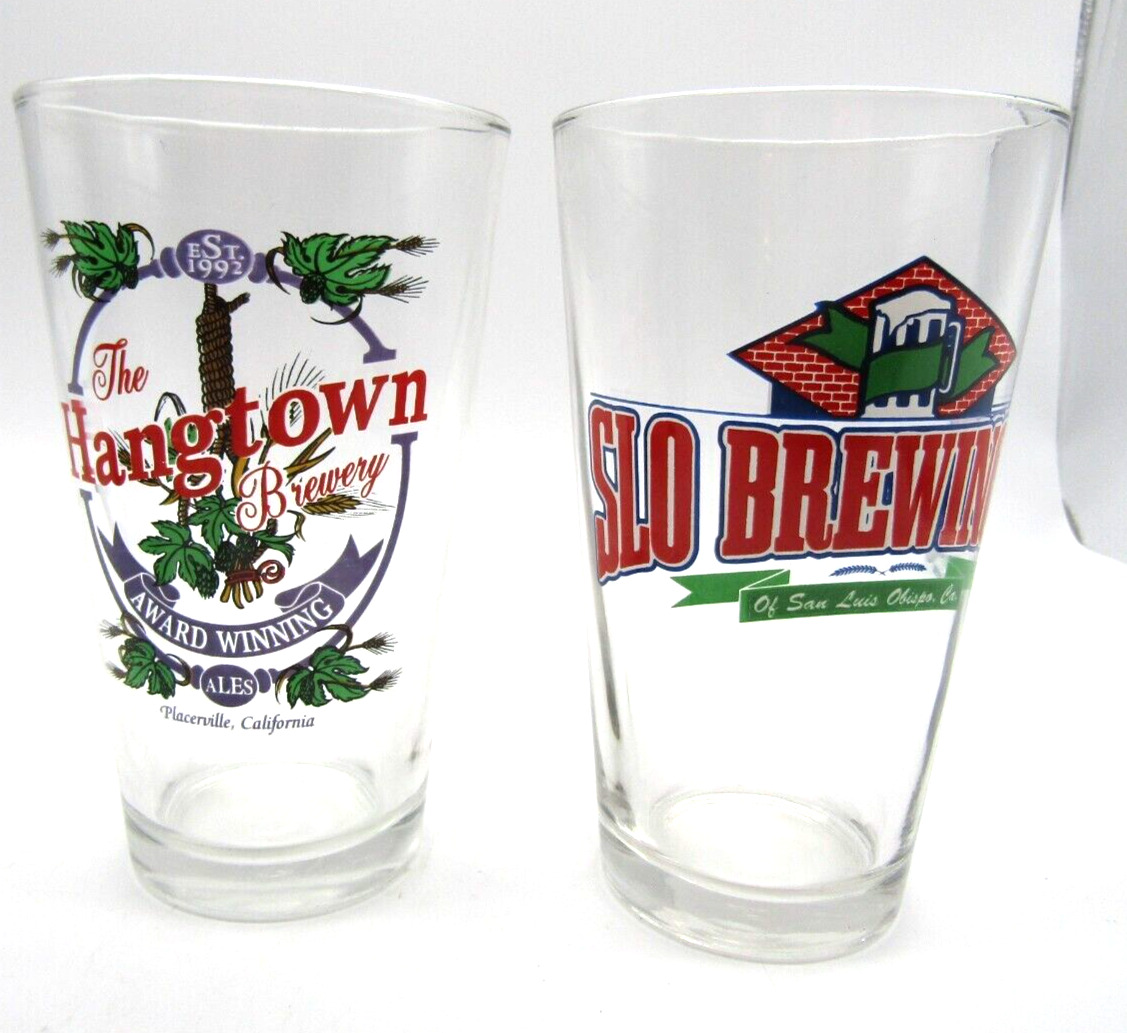Lot of 2 - The Hangtown Brewery CA & Slo Brewing Co. of CA vintage pint Glasses