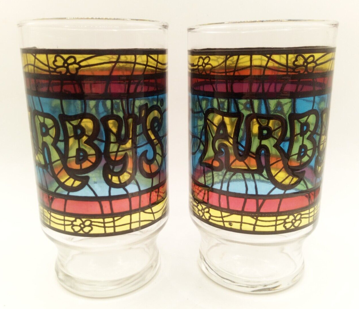Vtg 1970’s Lot of 2 Arby\'s Restaurant-Stained Glass Style Cup 12oz VGC