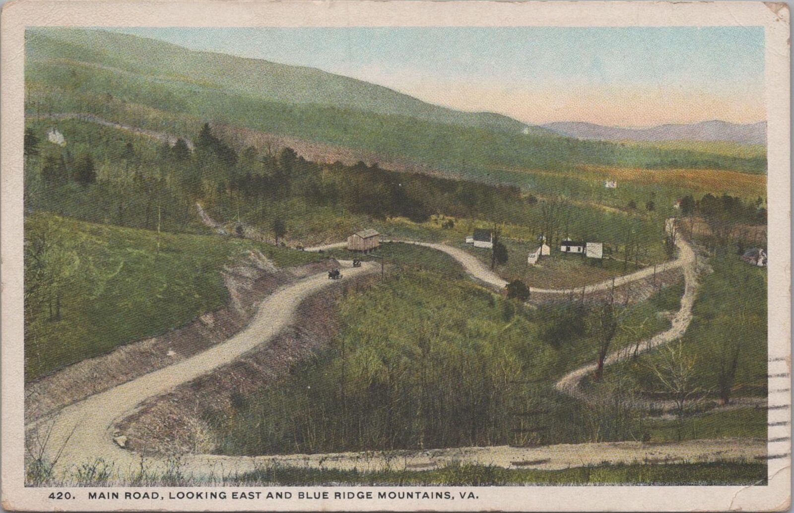 Postcard Main Road Looking East and Blue Ridge Mountains VA 