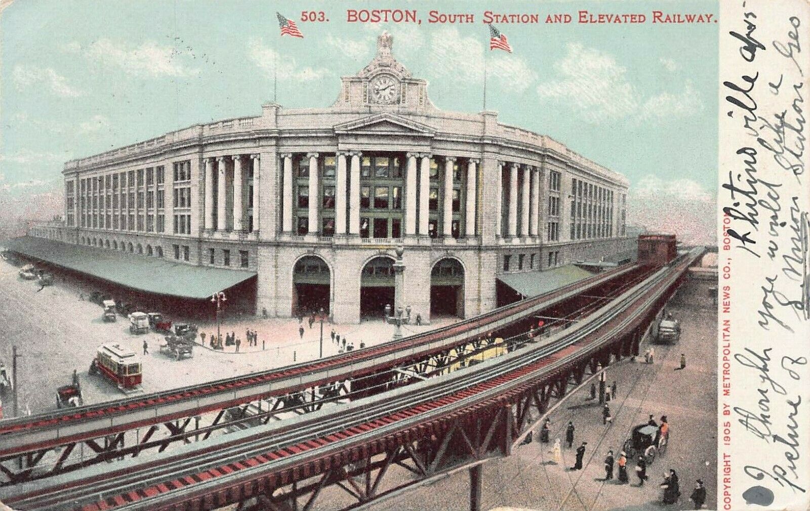 South Station and Elevated Railway, Boston, Mass., early postcard, used in 1908
