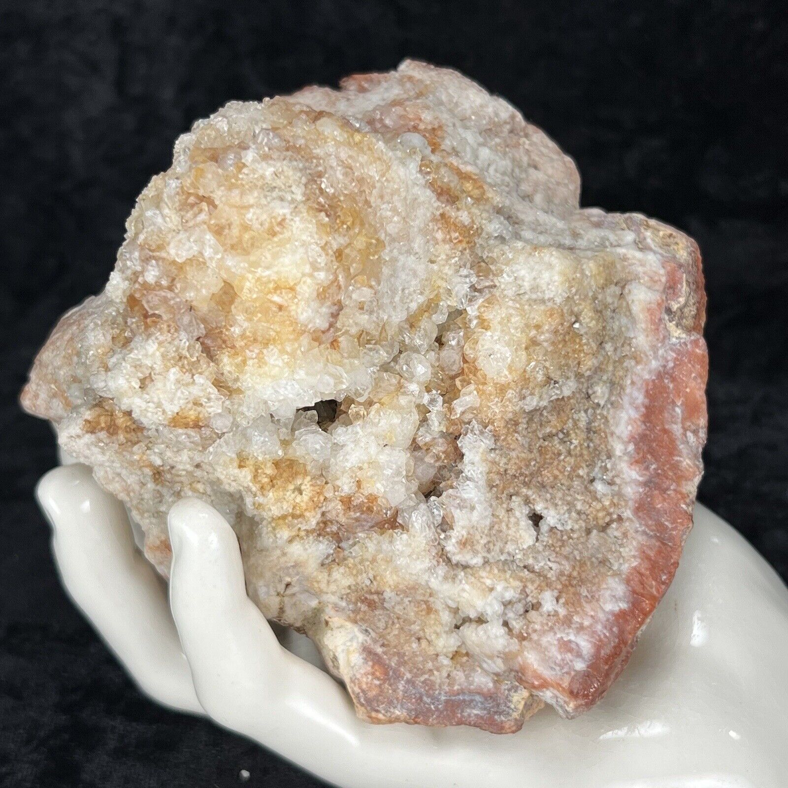 4-3/4” Quartz Geode Golden Healer Orange Red White Rough Natural Crystal 1.13Lb