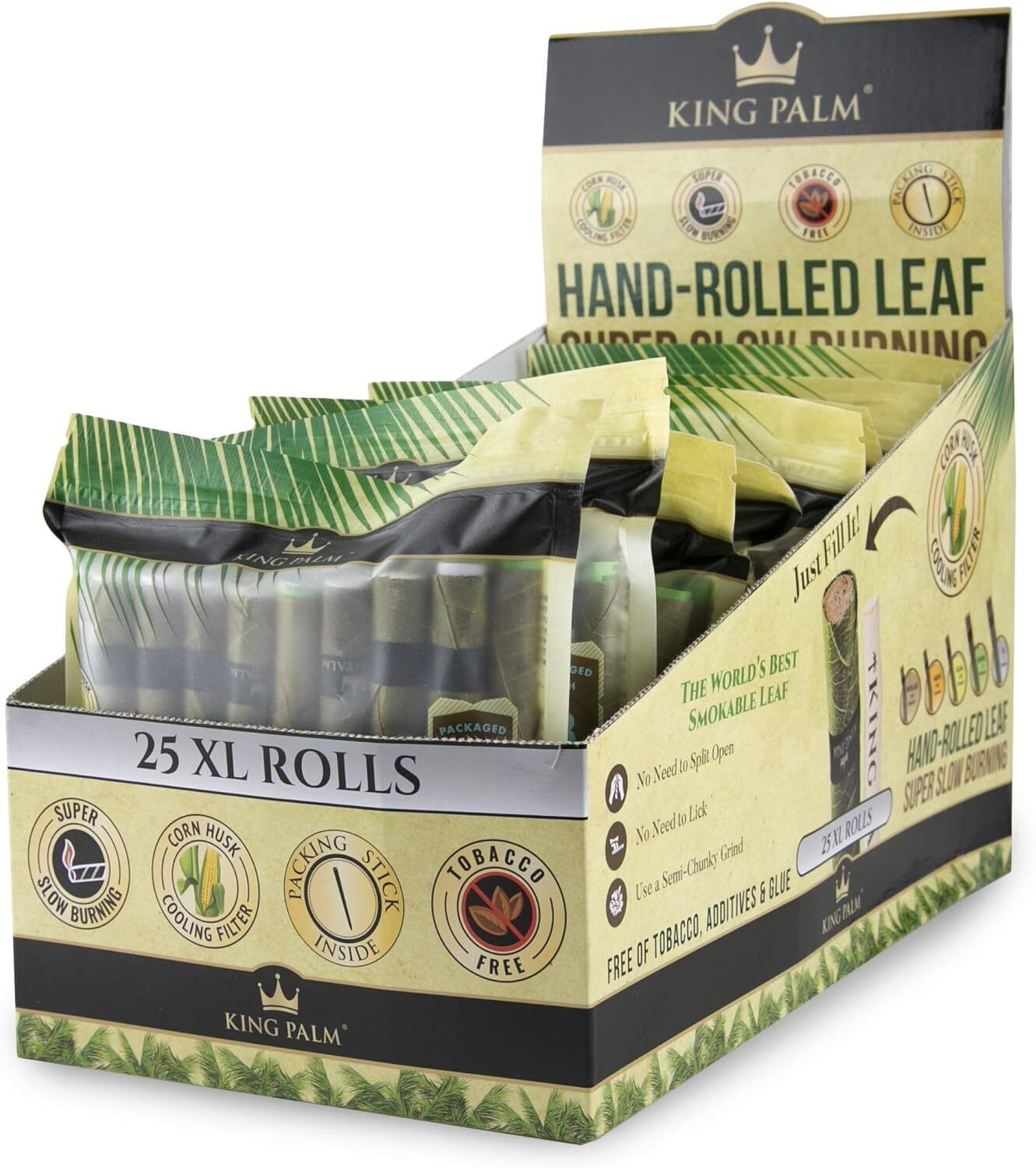 King Palm | XL | Natural | Prerolled Palm Leafs | 8 Packs of 25, 200 Rolls Total