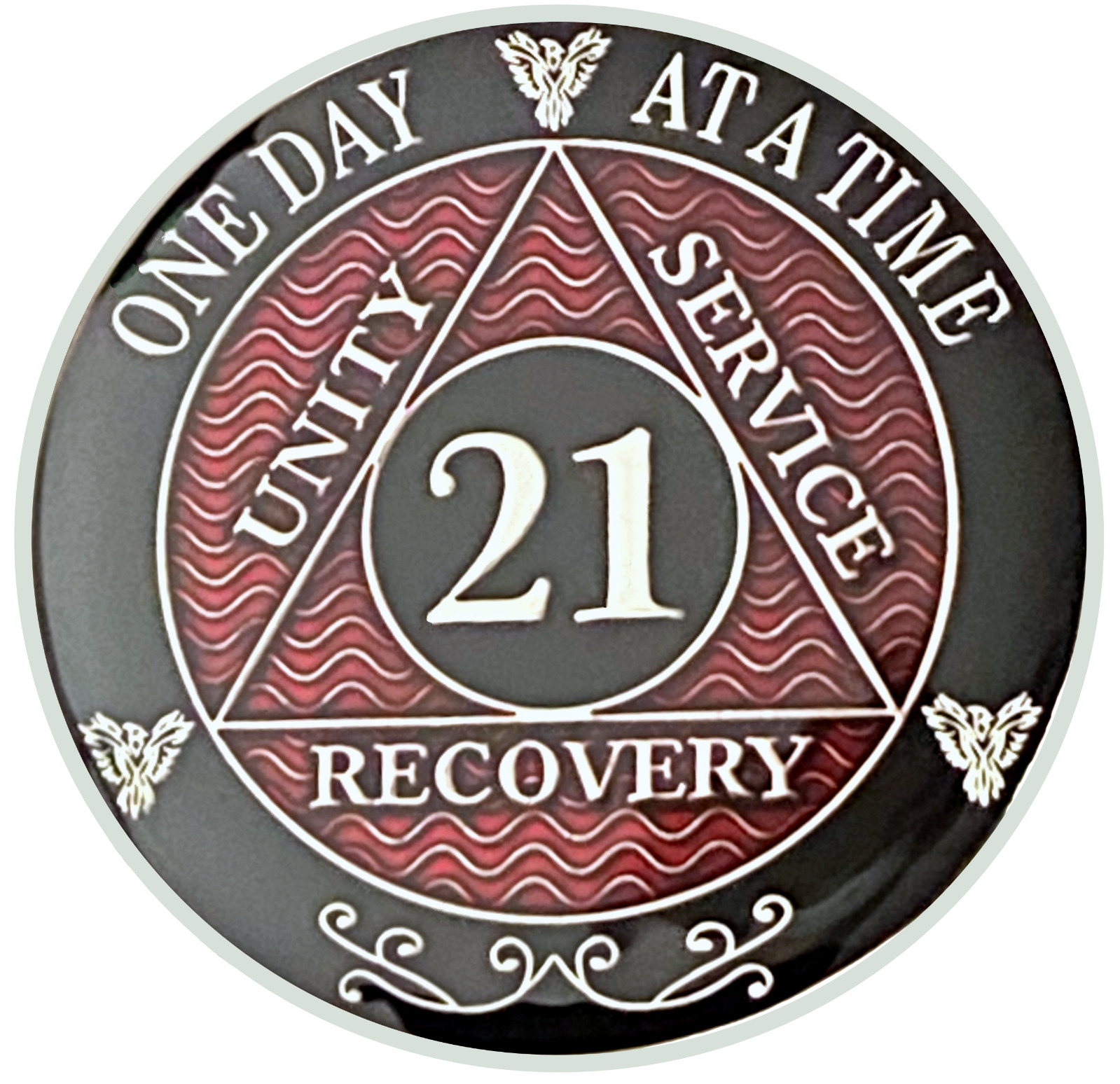 AA 21 Year Coin, Silver Color Plated Medallion, Alcoholics Anonymous Coin