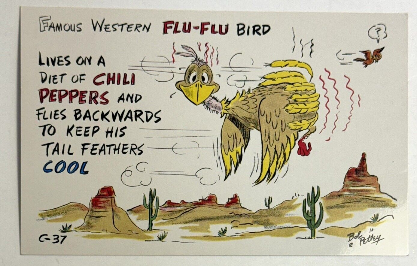 Famous Western Flu-Flu Bird Dessert Bob Petley Unposted Vintage Comic Postcard