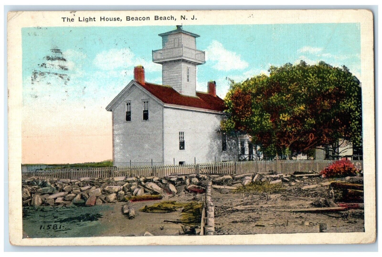 1924 View Of The Light House Beacon Beach New Jersey NJ Posted Vintage Postcard