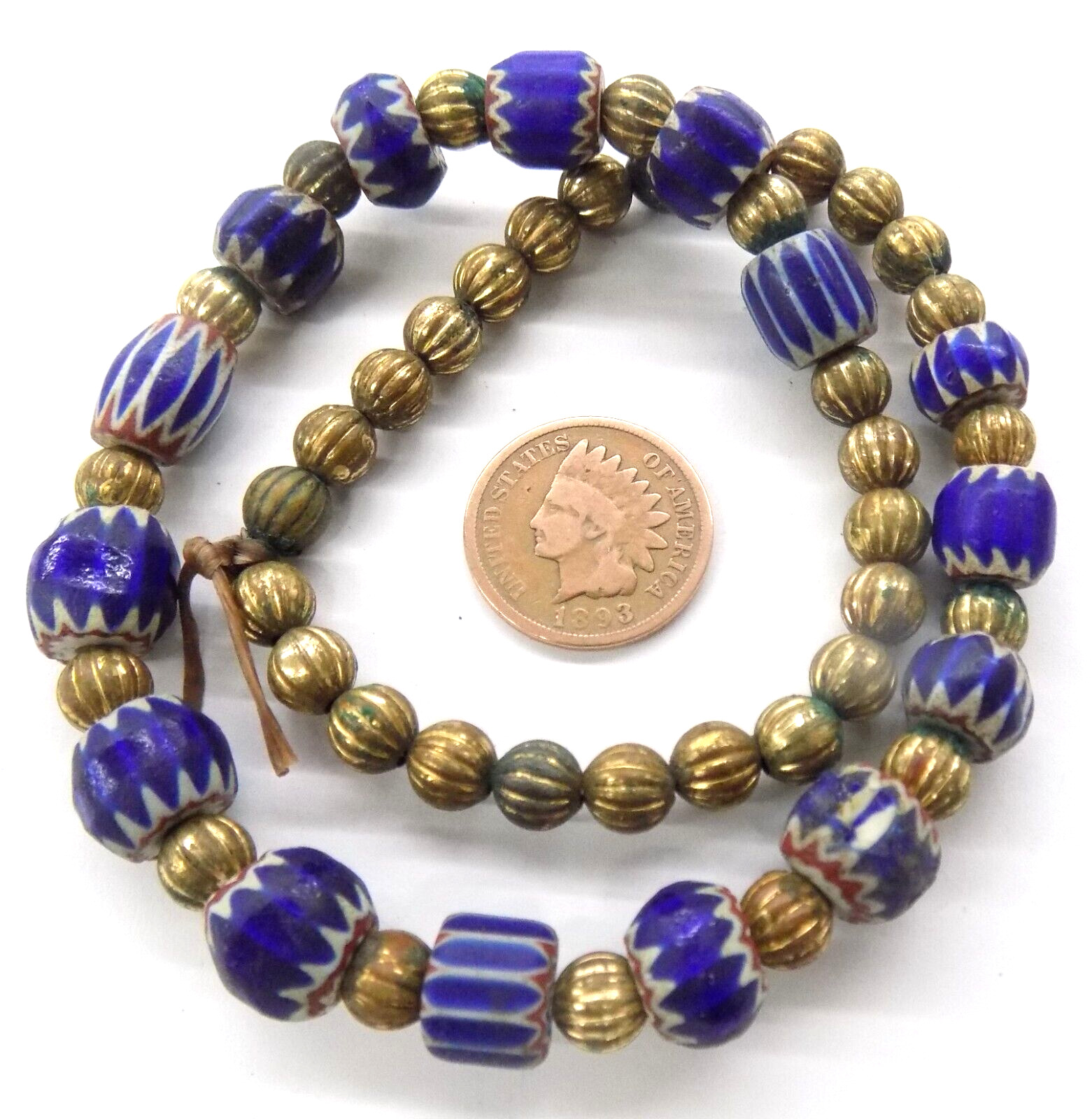 Old Venetian Chevron & Metal Strand African Trade Beads  #38 Bin W91