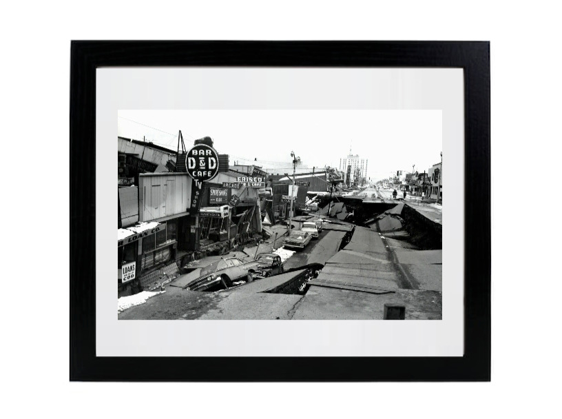 1964 Anchorage Alaska Earthquake Damage Matted & Framed Retro Picture Photo