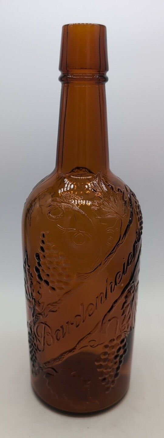 Vintage Bardenheier’s Embossed Amber Cylinder Wine Bottle Grapes Vines
