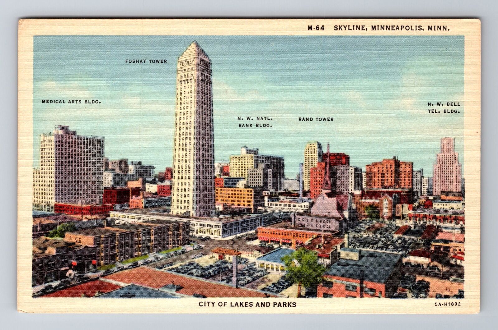 Minneapolis MN-Minnesota, Minneapolis Skyline, Antique Vintage Souvenir Postcard