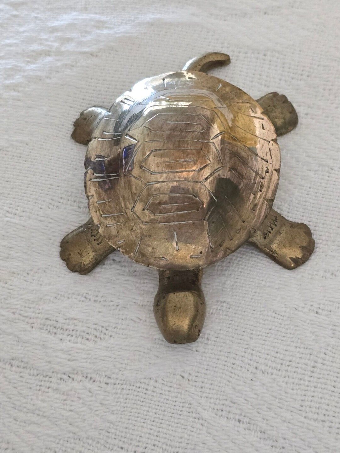 Vintage Brass Turtle Figure Trinket Box With Lid 