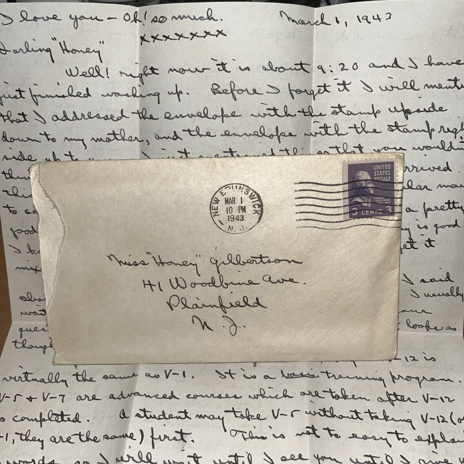1943 Love Letter from Rutgers University Infirmary: Appears to be in Quarantine