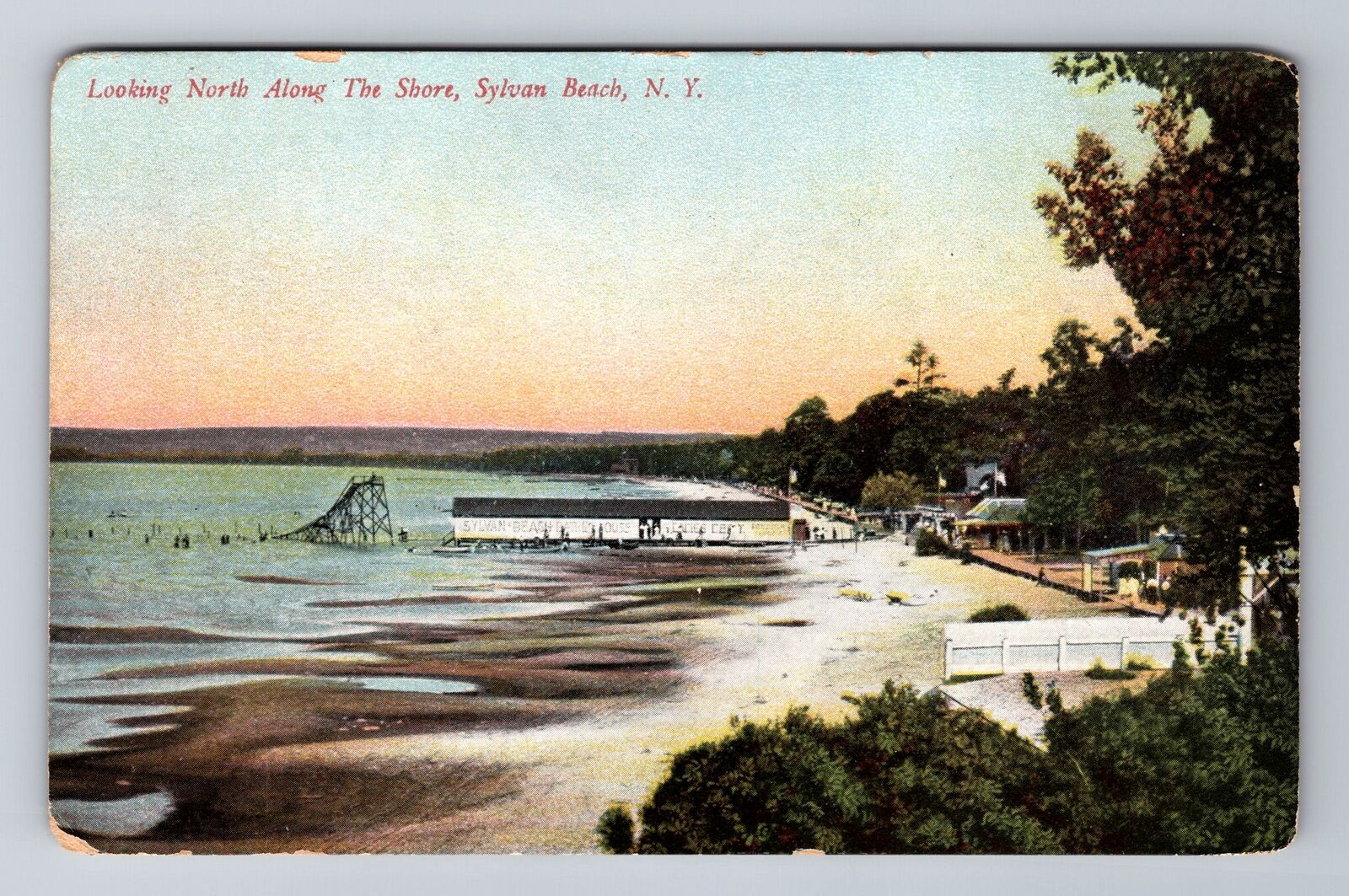 Sylvan Beach NY-New York, Looking North Along Shore, Vintage c1909 Postcard
