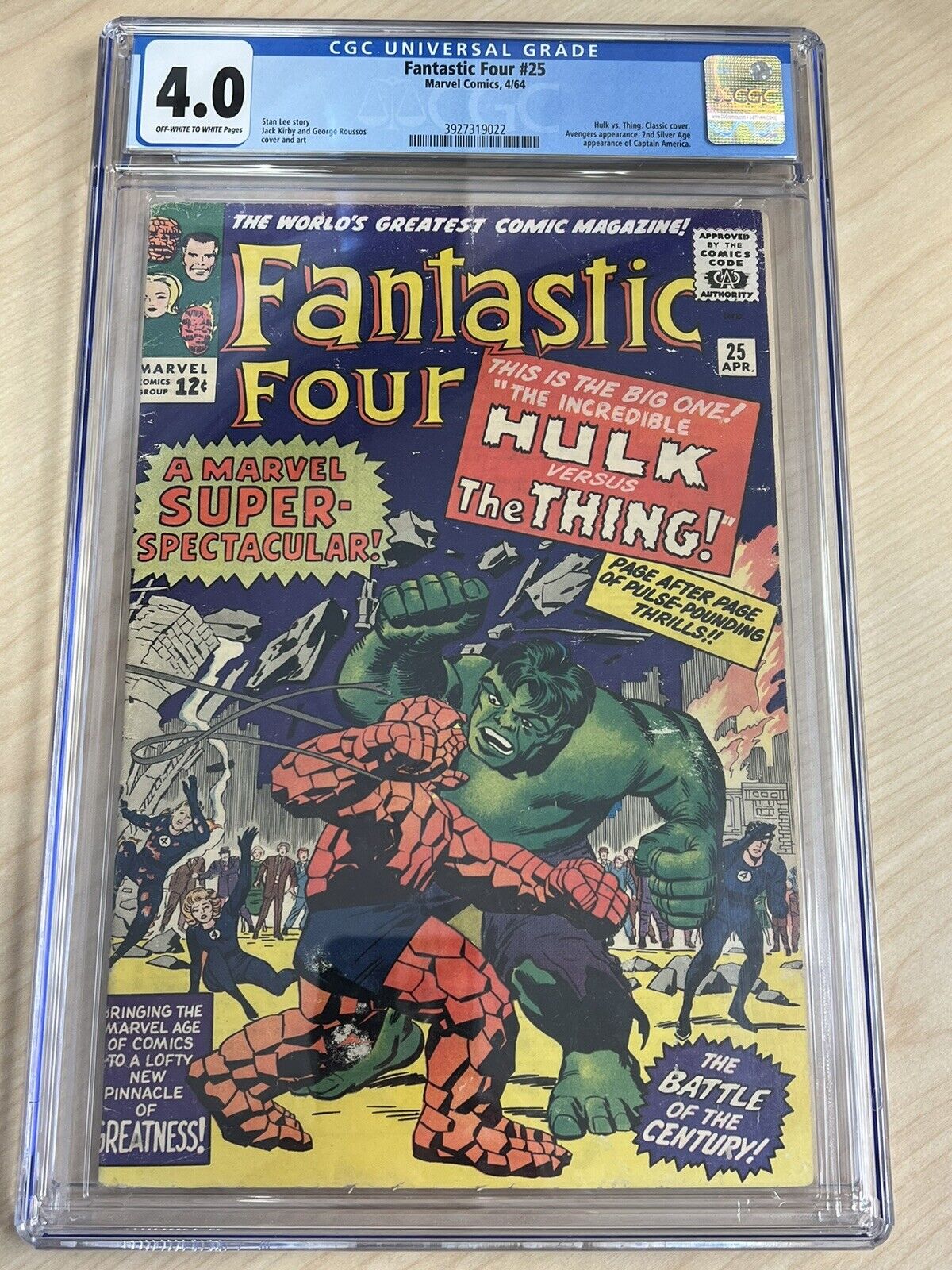 Fantastic Four 25 cgc 4.0 OW/W Pages Classic Hulk Vs Thing Cover 3927319022