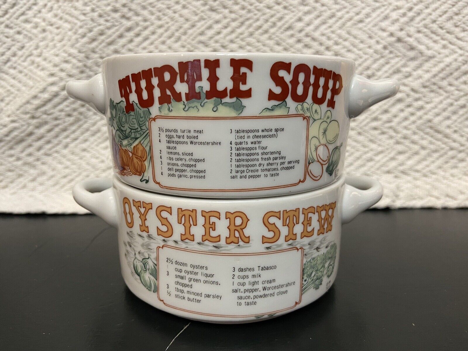 Ljungberg Turtle Soup & Oyster Stew Recipe Soup Bowls New Orleans 1978 RARE SET
