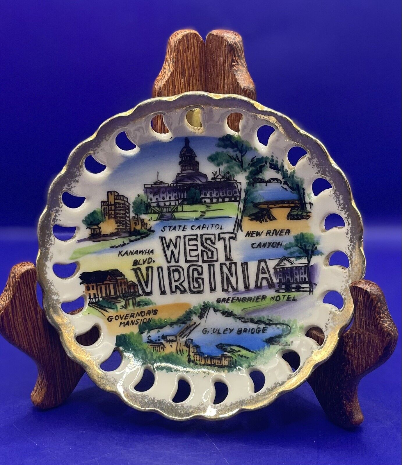 Vintage West Virginia Scallop Plate 4 1/2” Travel Souvenir