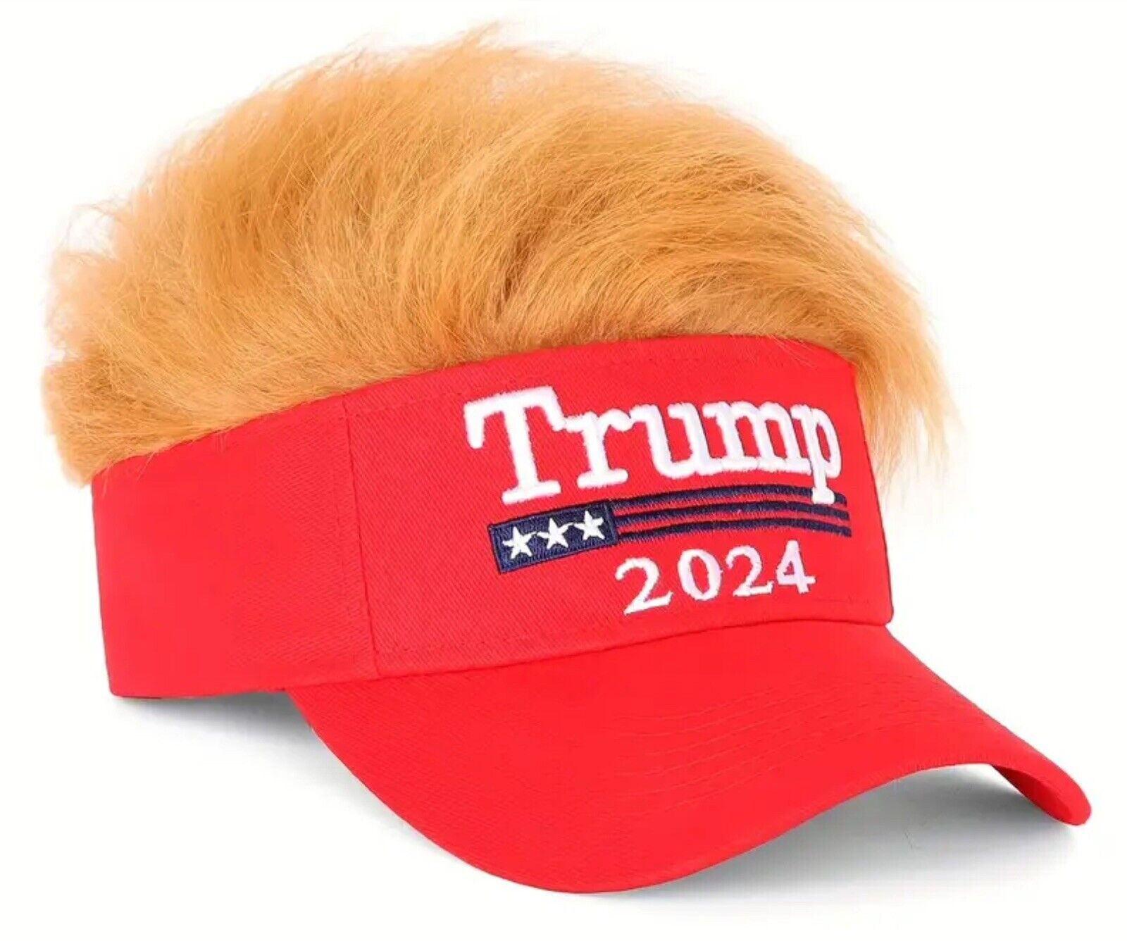 President Donald TRUMP 2024 Red Trumpy Visor Hat w/Gold Hair MAGA Ships From USA