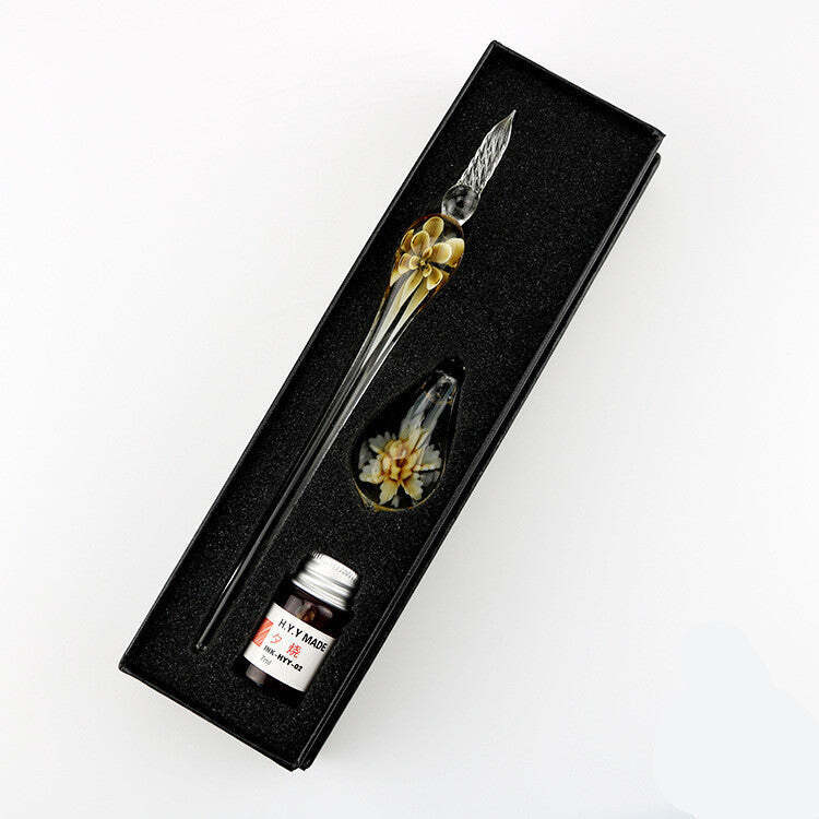 Elegant Crystal Flower Glass Dip Pen Set