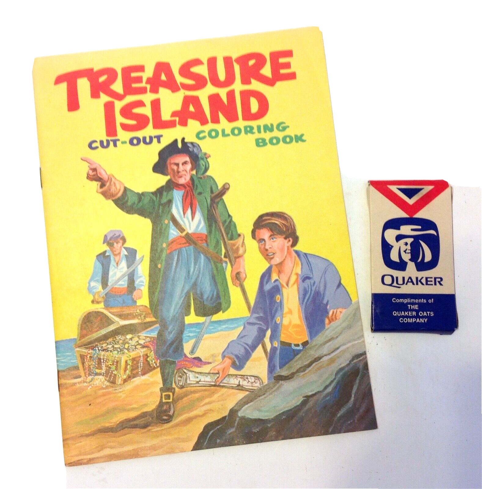 VTG Treasure Island Cut-Out Coloring Book 1968 Quaker Oats w/Promo Crayons