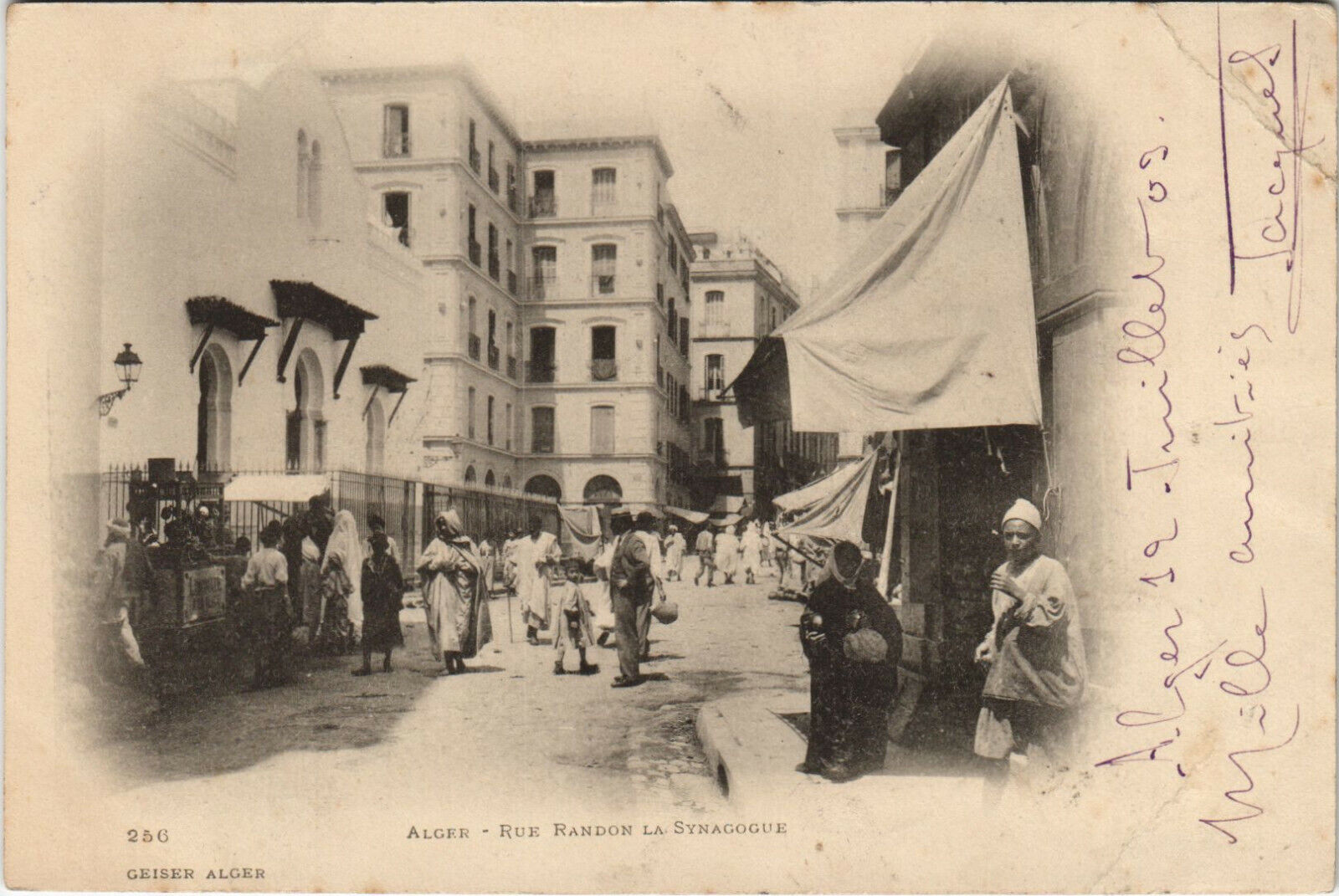 PC JUDAICA, ALGIERS, RUE RANDON LA SYNAGOGUE, Vintage Postcard (b36962)