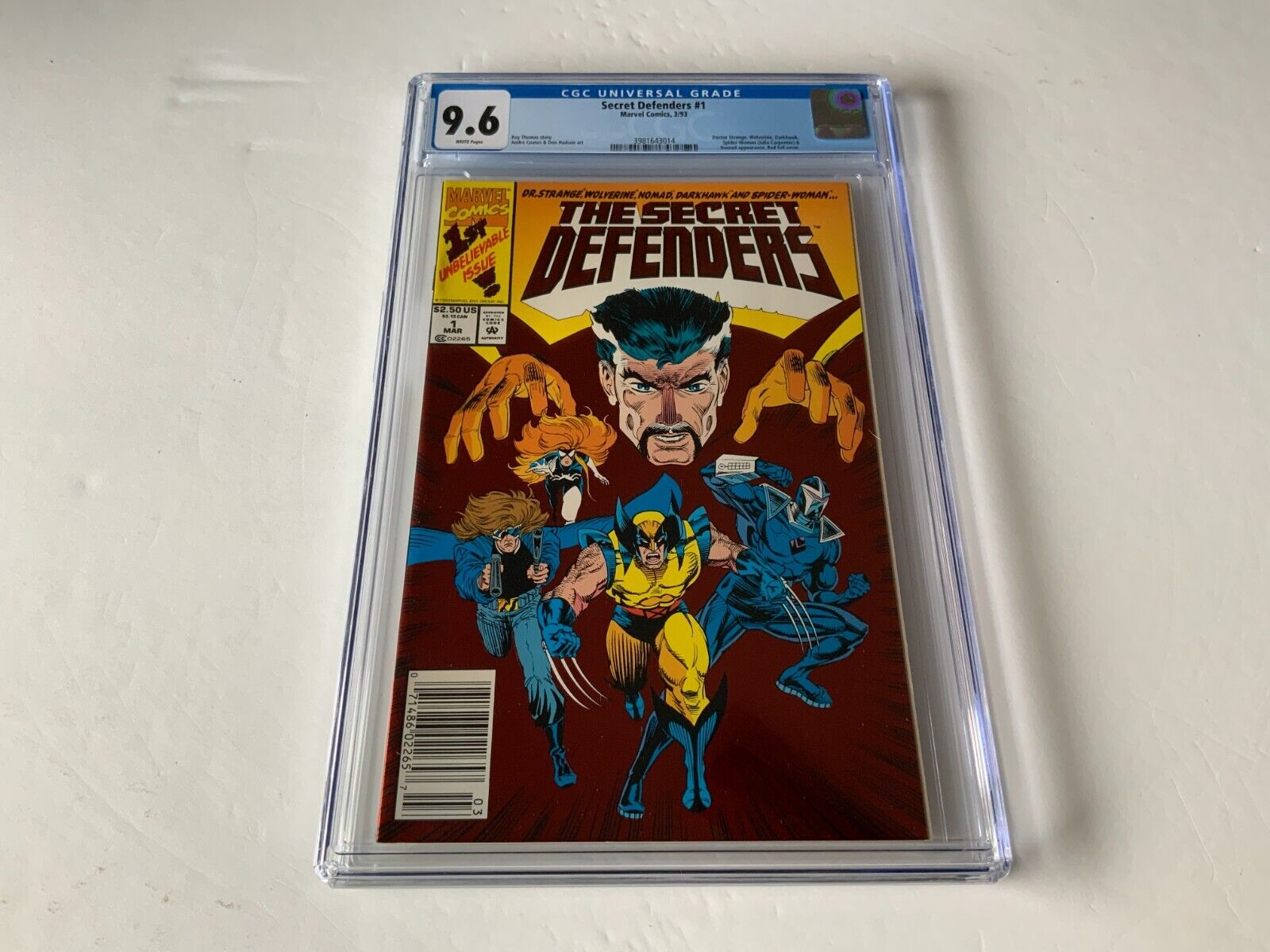 SECRET DEFENDERS 1 CGC 9.6 WHITE PAGES NEWSSTAND WOLVERINE MARVEL COMIC 1993 8B9