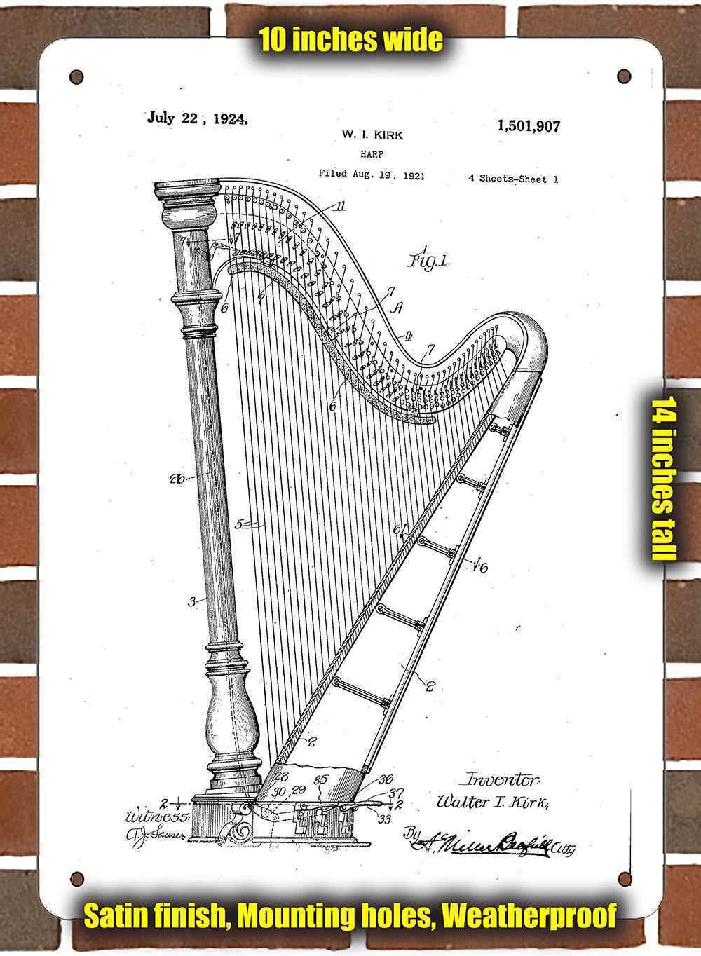 Metal Sign - 1924 Concert Harp Patent- 10x14 inches