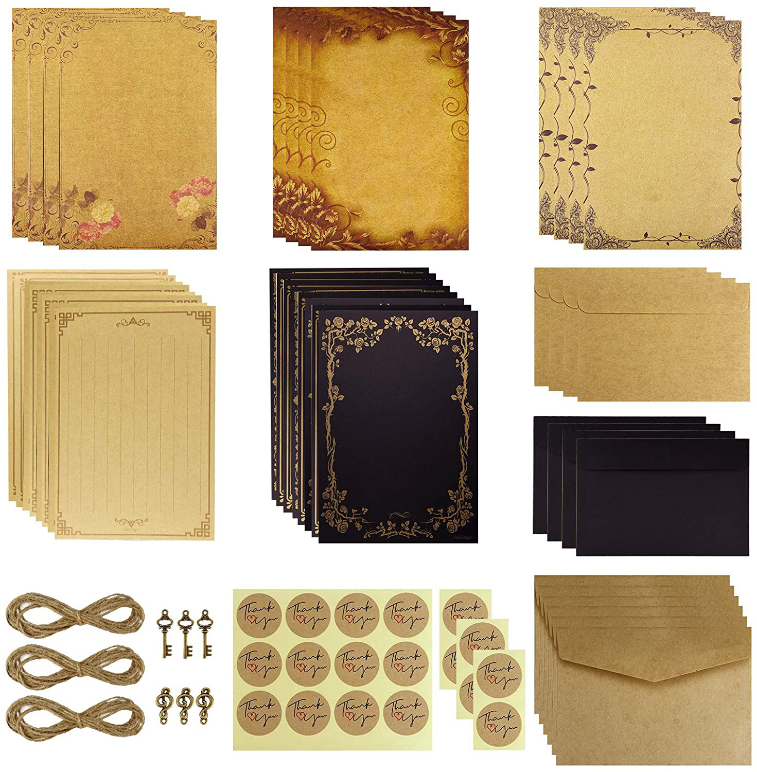 Dxhycc Vintage Stationary Paper and Envelopes Set, Aged Paper Writing Paper Stat