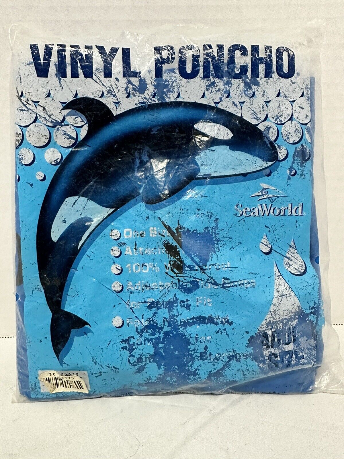 Vintage Sea World Vinyl Rain Poncho Adult Size Blue Shamu Killer Whale Sealed