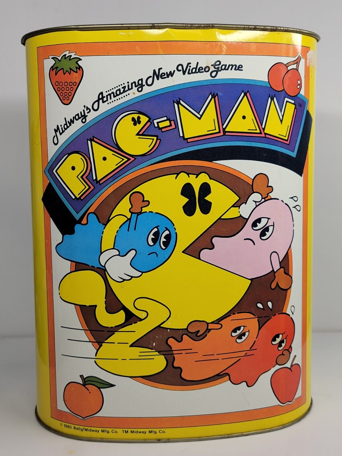 Vintage Pac-Man Metal Garbage Trash Can, Bally Midway, 1980, Cheinco