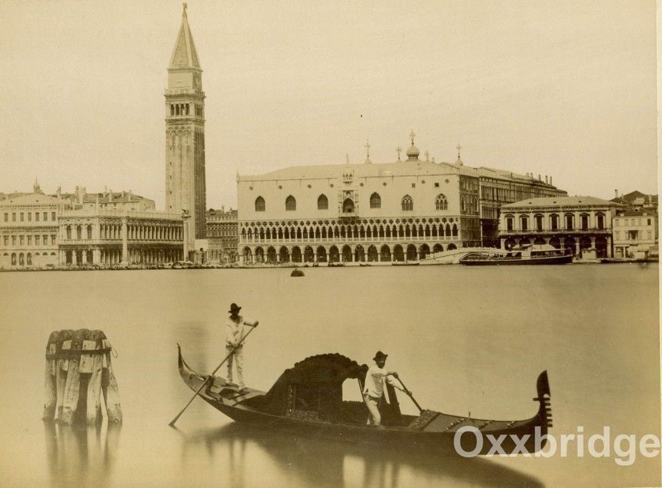  Romantic Venice Italy 1880 Photo Grand Canal Gondola Boat Palace Italian