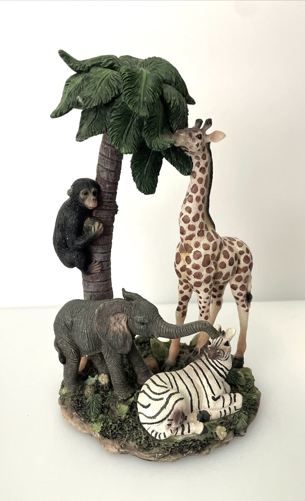 Jungle Animals Resin 9” Figurine Giraffe Baby Elephant Zebra Chimpanzee Monkey