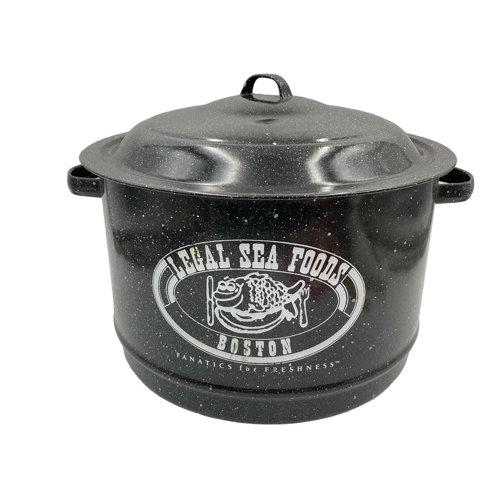 Legal Seafoods Boston Black Speckled Enamelware Stock Pot Canner approx 20 Quart