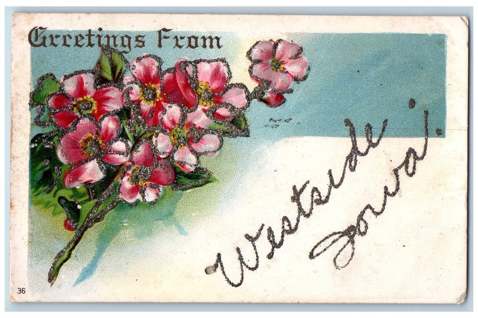 c1920's Greetings From Westside Glitters Flowers Iowa Correspondence Postcard