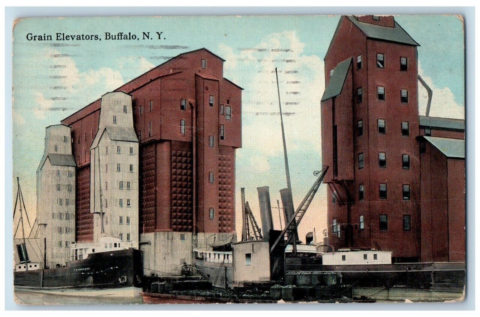 1913 Grain Elevators Steamer Exterior Building Buffalo New York Vintage Postcard