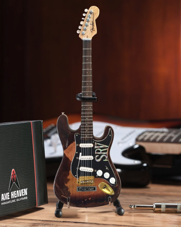 AXE HEAVEN Distressed SRV Custom Fender Strat MINIATURE Guitar Display Gift