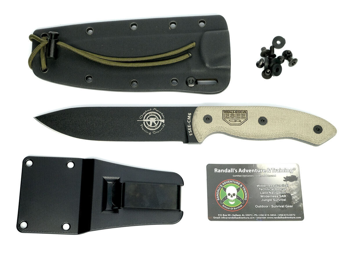 ESEE Knives CM-6 Fixed Blade Knife Black 1095 Carbon Steel Natural Micarta