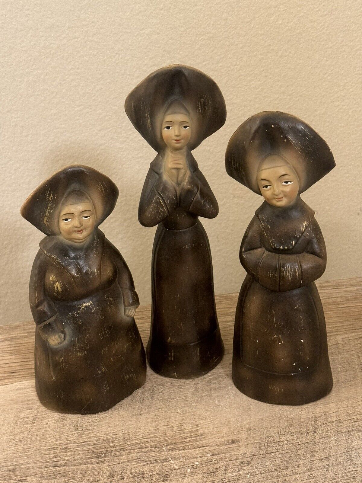 Nun Figurines Set Of 3 Religious Vintage Made In Japan Brown
