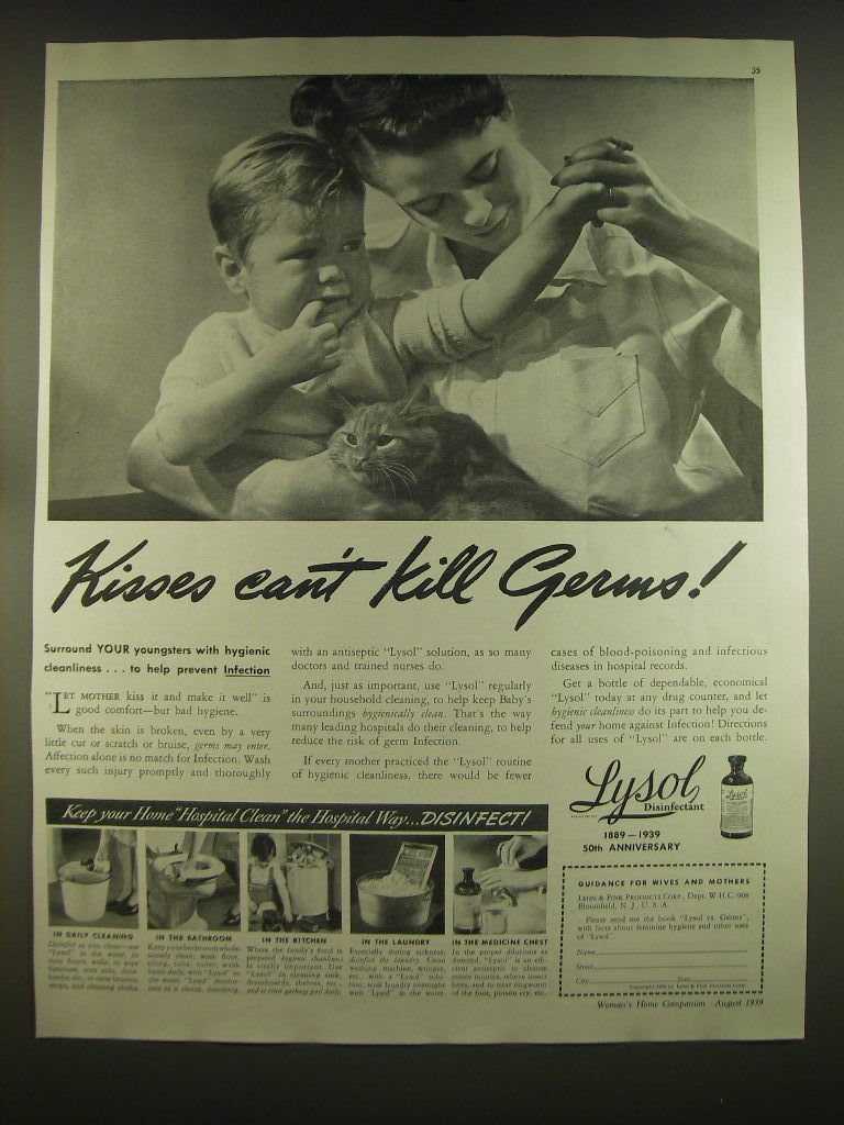 1939 Lysol Advertisement - Kisses can\'t kill germs