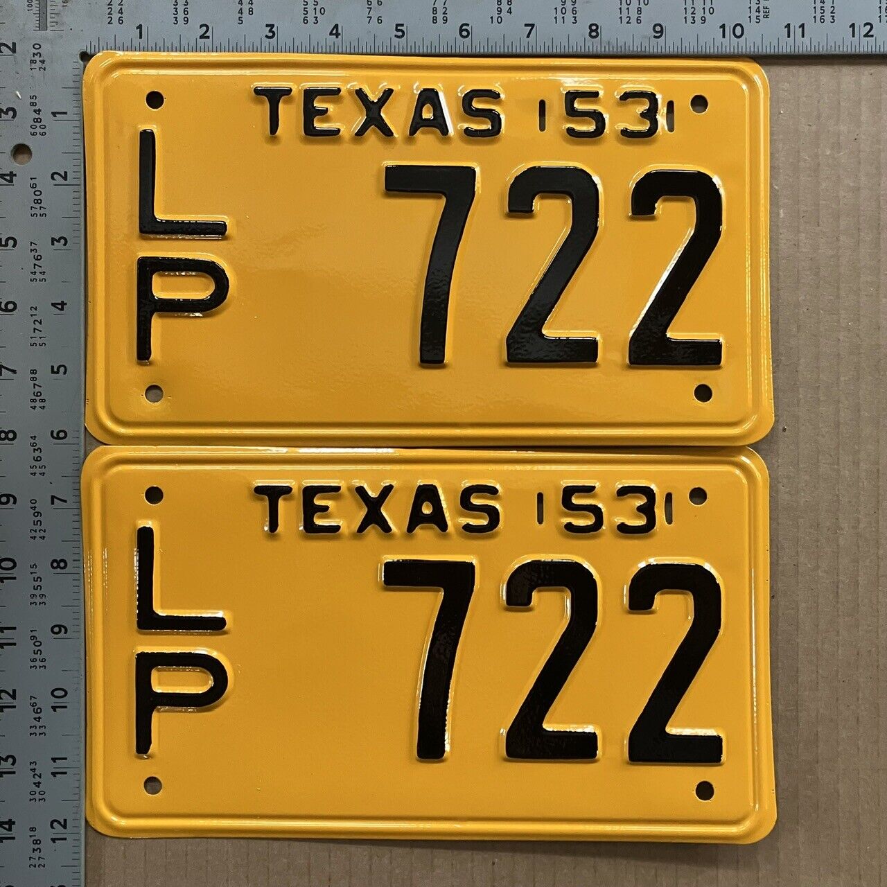 1953 Texas license plate pair LP 722 YOM DMV SHOW CAR READY 13641