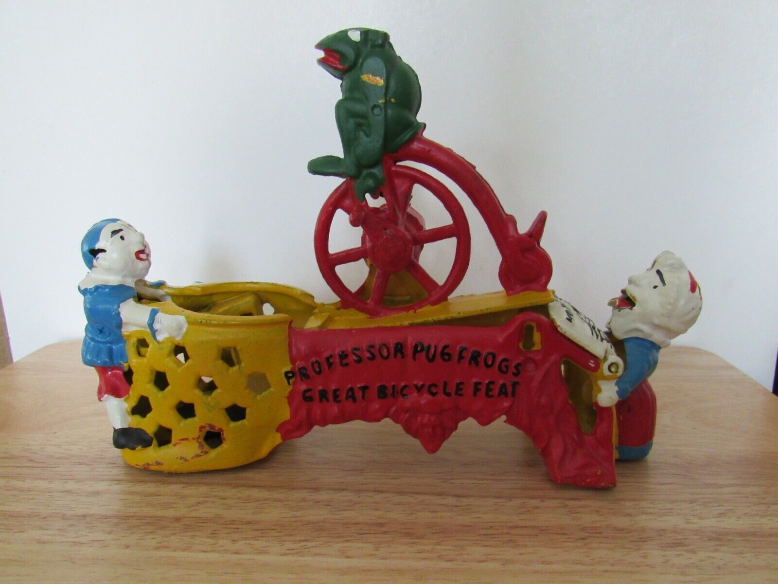 CIRCUS CLOWNS AND FROG CAST IRON MECHANICAL BANK