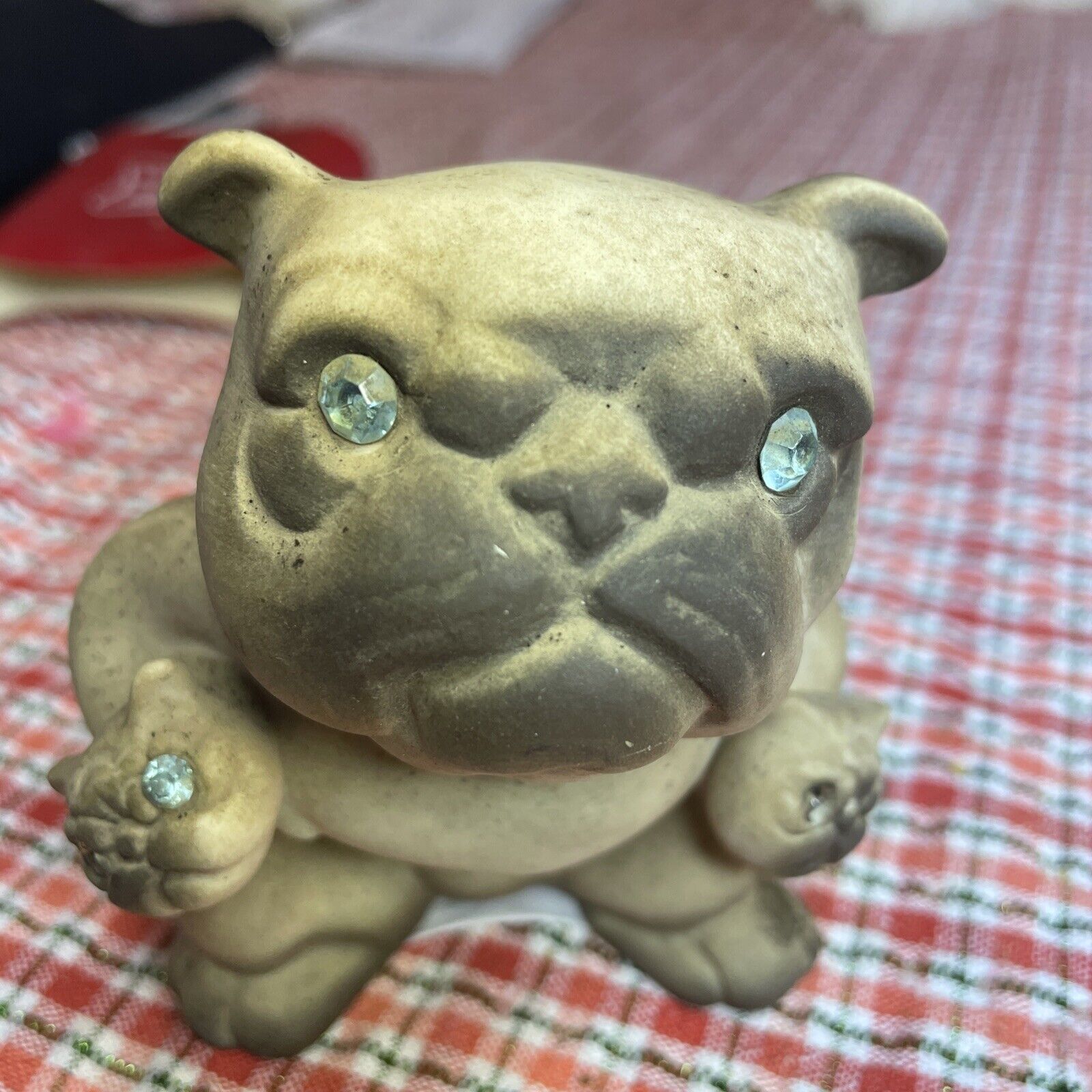 Vintage Roselane Pottery Bulldog with Rhinestone Eyes