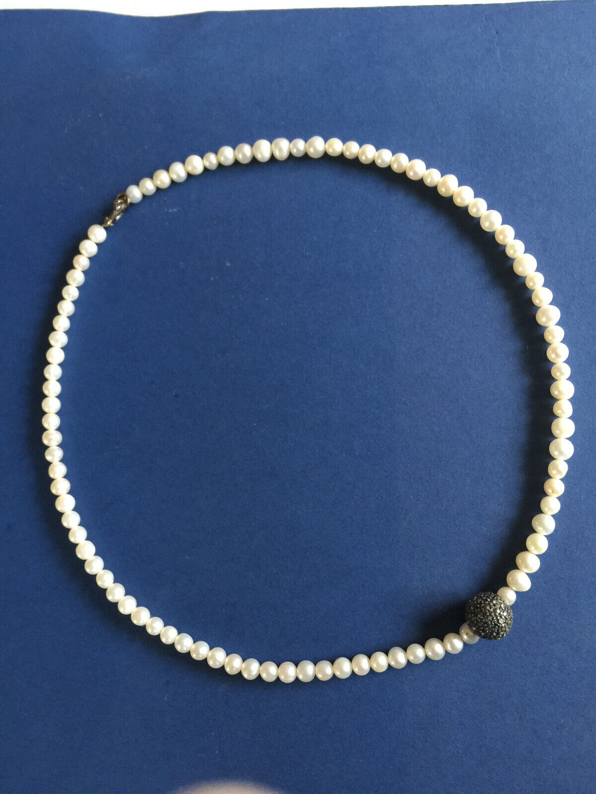 Vintage Natural Pearl Necklace W. Small Silver Pendant:  Bead Size 3/16\