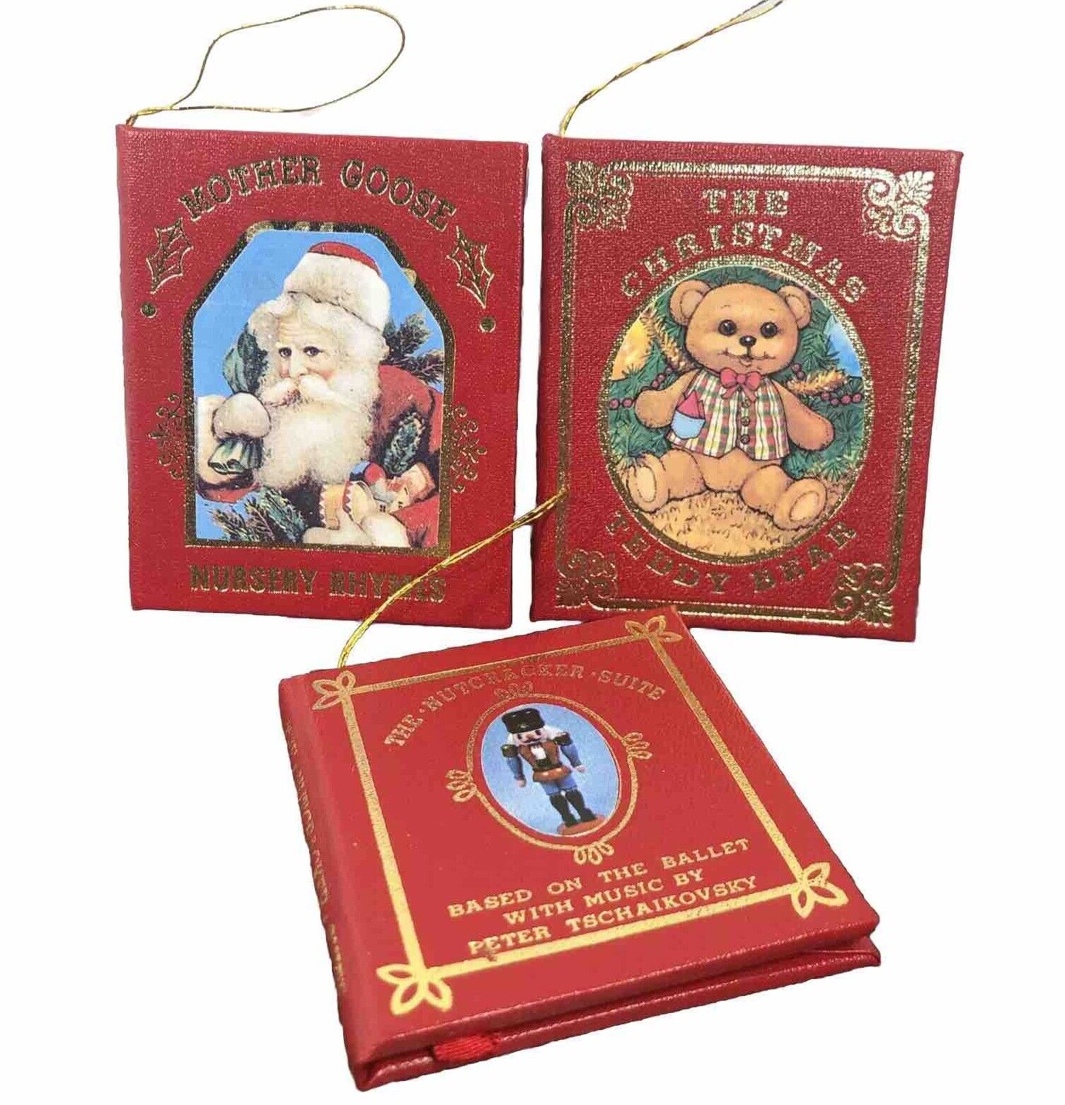 Vintage Kurt Adler Christmas Teddy Bear NUTCRACKER Rhymes Mini Book Ornaments