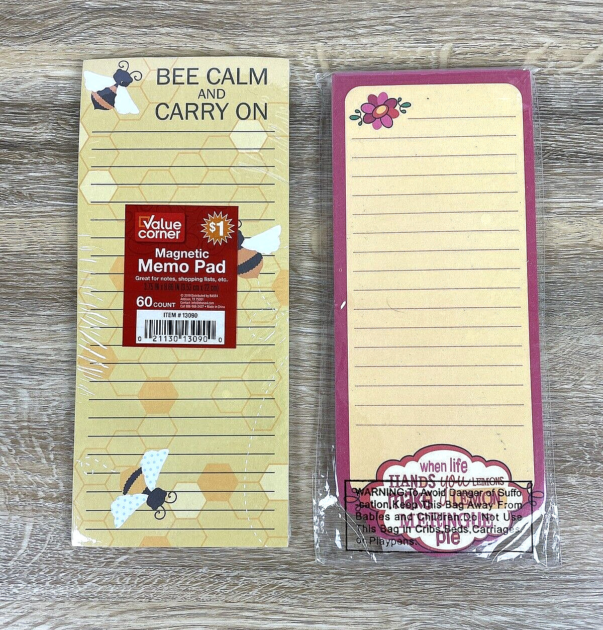 2 Magnetic Note Pads Bees Honeycomb Flowers Colorful NEW in Package Grocery List