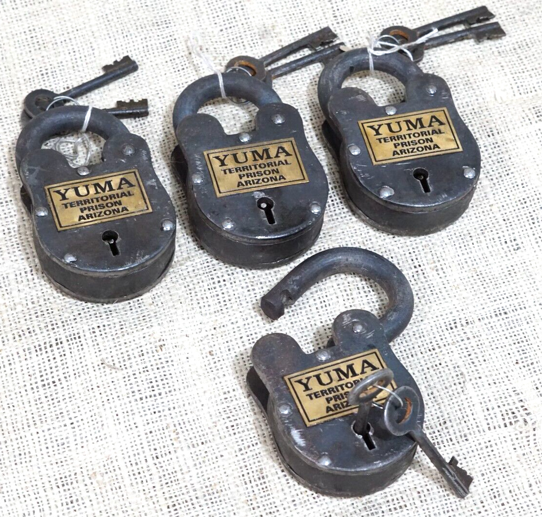 4 LARGE Yuma Territorial Prison  Cast Iron Locks W/ 2 Keys 2 1/2